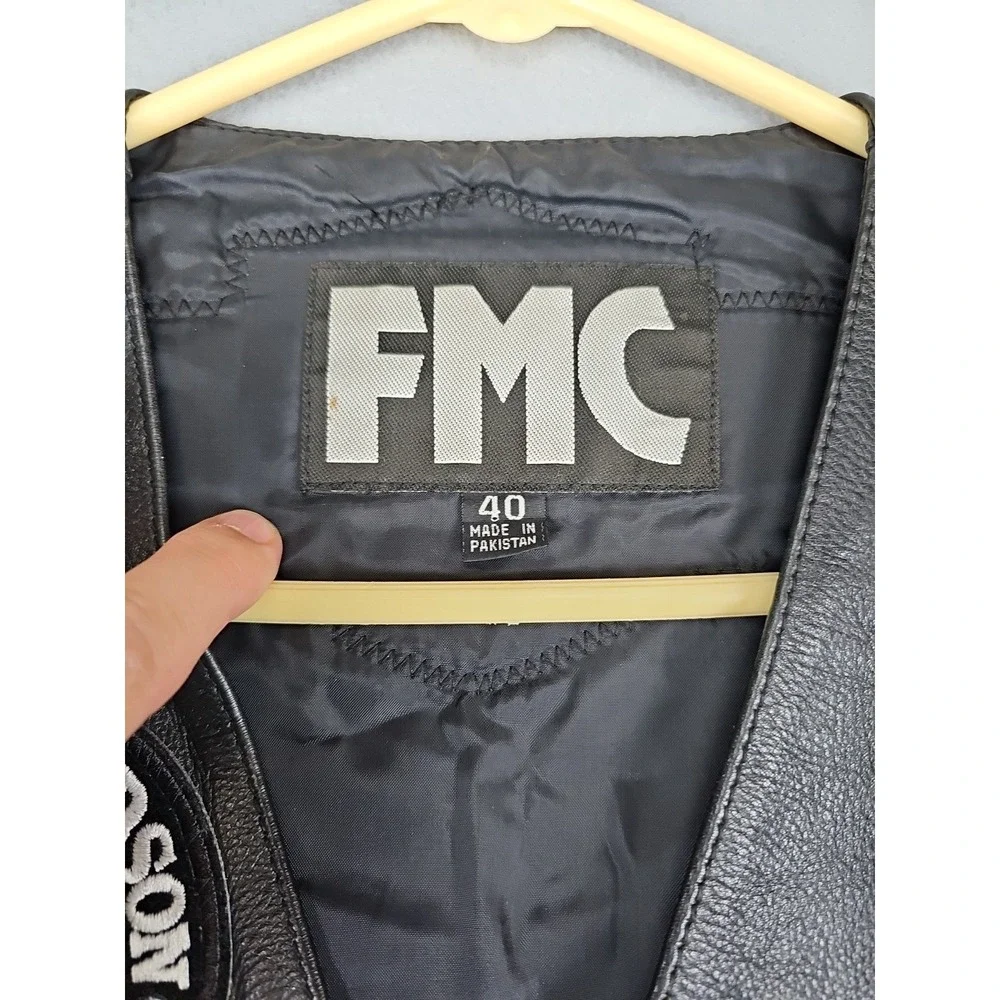 FMC Black Leather Motorcycle Vest Size 40 Harley Davidson 9/11 Memorial HWY 101